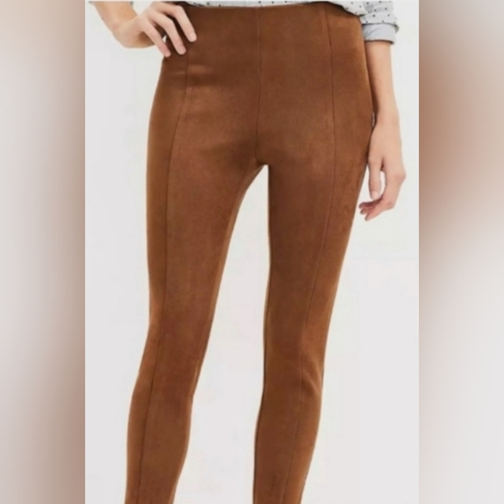 T Tahari Brown Faux Suede Leather Pants Leggings Size SP Pull On